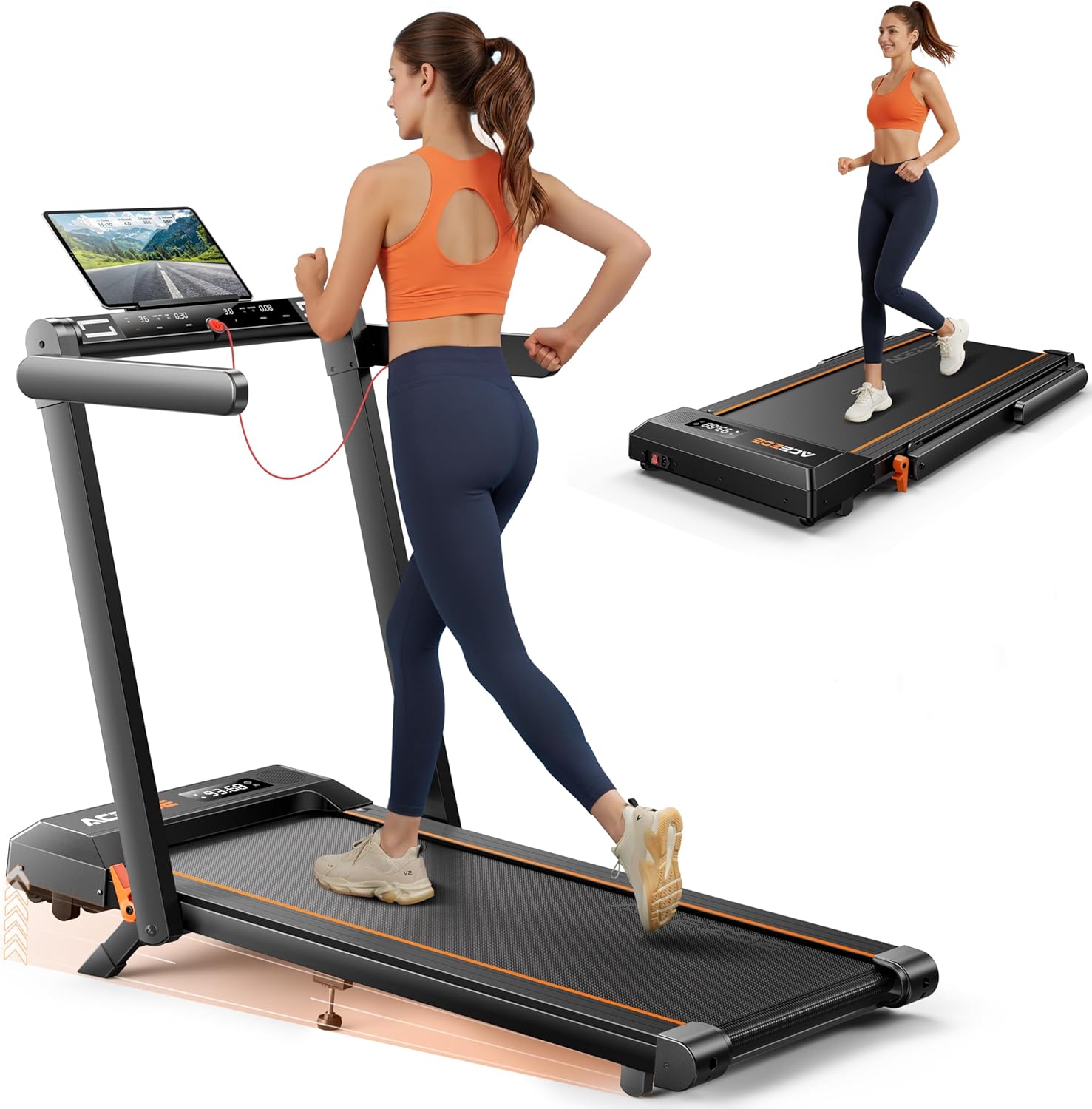 Foldable Treadmill with 10% Incline, 2.5HP Walking Pad with Handle Bar, 300 lb Capacity Treadmills for Home/Office, Under Desk Treadmill with App & Bluetooth Speaker, 0.6-10MPH