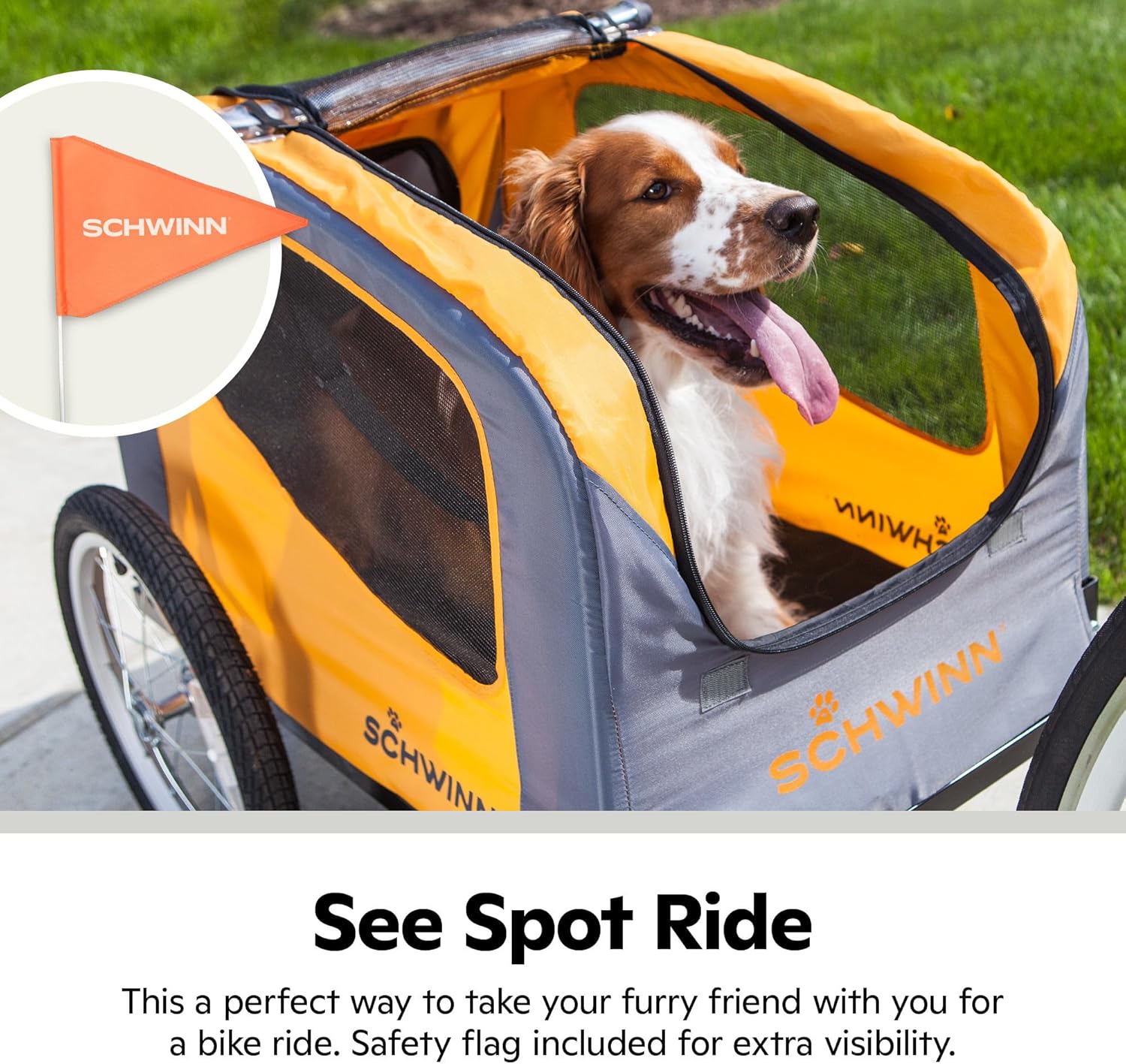Schwinn Rascal Pet Trailer, Holds Pets Up to 50 or 100 lb, Universal Coupler, Folding Frame, Quick-Release Wheels, Rear Doggy Door, Leash, Washable Liner, Bug Screen, Schwinn Bike Trailer for Pets - Image 7