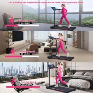 Walking Pad Treadmill with Handle Bar, Portable Treadmill with Handles for Home Apartment Small, 3.5HP & 0.6-10MPH Electric Small Treadmills Home with Big Screen, 400LBS