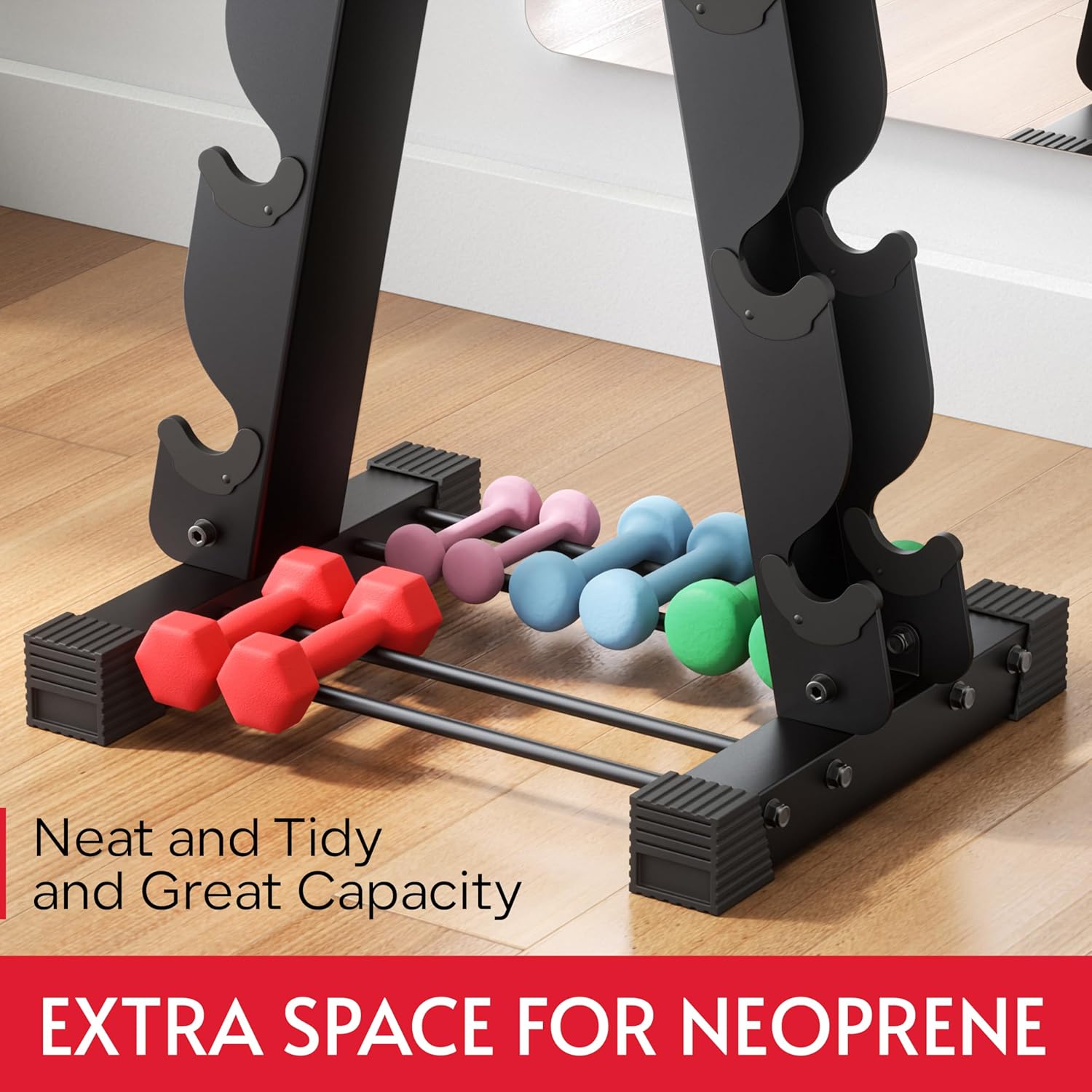 Dumbbell Rack Stand Only, Compatible with Peloton Weights, Ergonomic Weight Rack for Home Gym Dumbbells with 6-Tier, Space-Saving Home Gym Storage Rack, Plus Neoprene Set Storage, Compact - Image 4