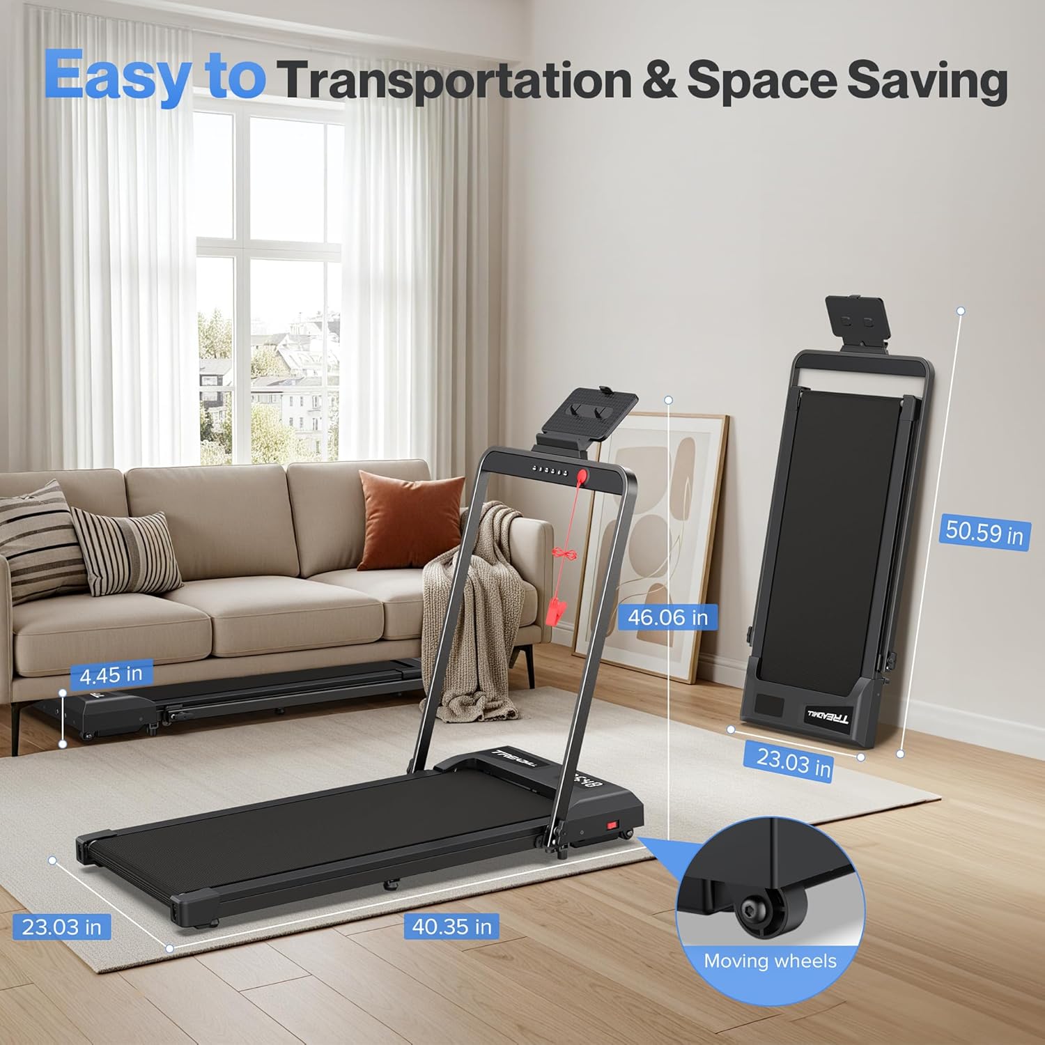 COZYINN 10% Incline Walking Pad, 2 in 1 Foldable Walking Pad Treadmills for Home and Office, 3.0 HP Portable Under Desk Treadmill with Handle Bar, 320 lbs Capacity, APP & Remote Control - Image 9