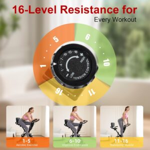 BARWING Stationary Exercise Bike for Home Workout, 5 IN 1 Foldable Indoor Cycling Bike for Seniors, 350LB Capacity, 16-Level Magnetic Resistance, Seat Backrest Adjustments