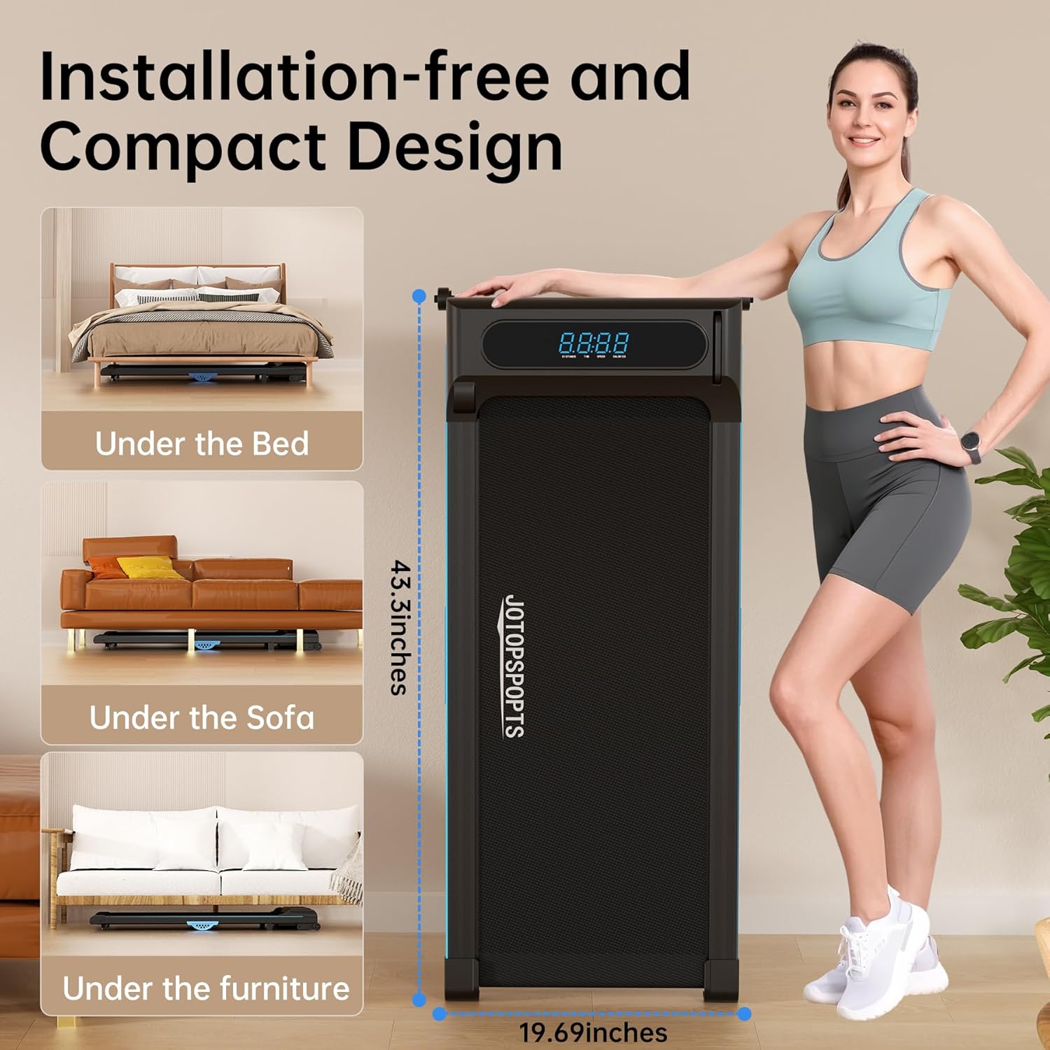 3-in-1 Treadmill for Home, Portable Walking Pad with Hand & Running Machine with Remote Control & LED Display, Compact Electric Treadmill for Home & Office, 300 lbs Capacity - Image 4
