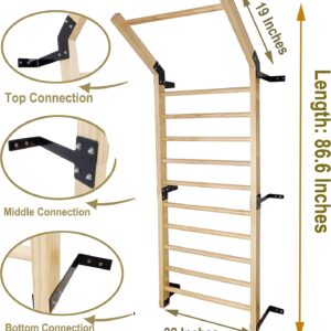 Swedish Ladder,Gymnastics Stall Bar, Wall Mounted Pull Up Bar- Solid Wood With11 Strategic Rods-86.6 Inches Height, 32 Inches Width, Indoor Gym Workout Yoga