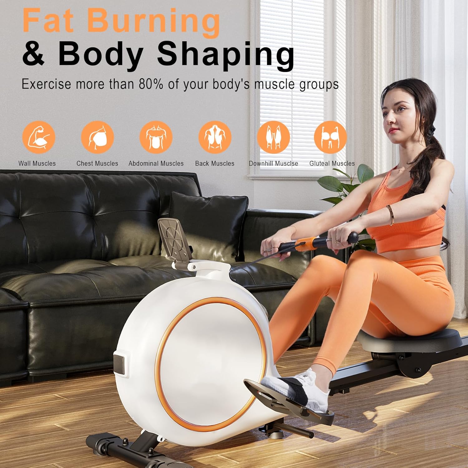 Rowing Machines for Home Exercise, 300 LBS Weight Capacity Row Machine, 36 Level Quiet & Smooth Rower Machine with LED Monitor, App Supported, Tablet Holder and Comfortable Seat Cushion - Image 5
