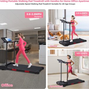 Foldable Folding Walking Pads Treadmills for Home with Handles, 3.5HP Electric Walking Pad Treadmill with Handle Bar, 0.6-10MPH Compact Portable Home Small Treadmills for Small Spaces, 400LBS
