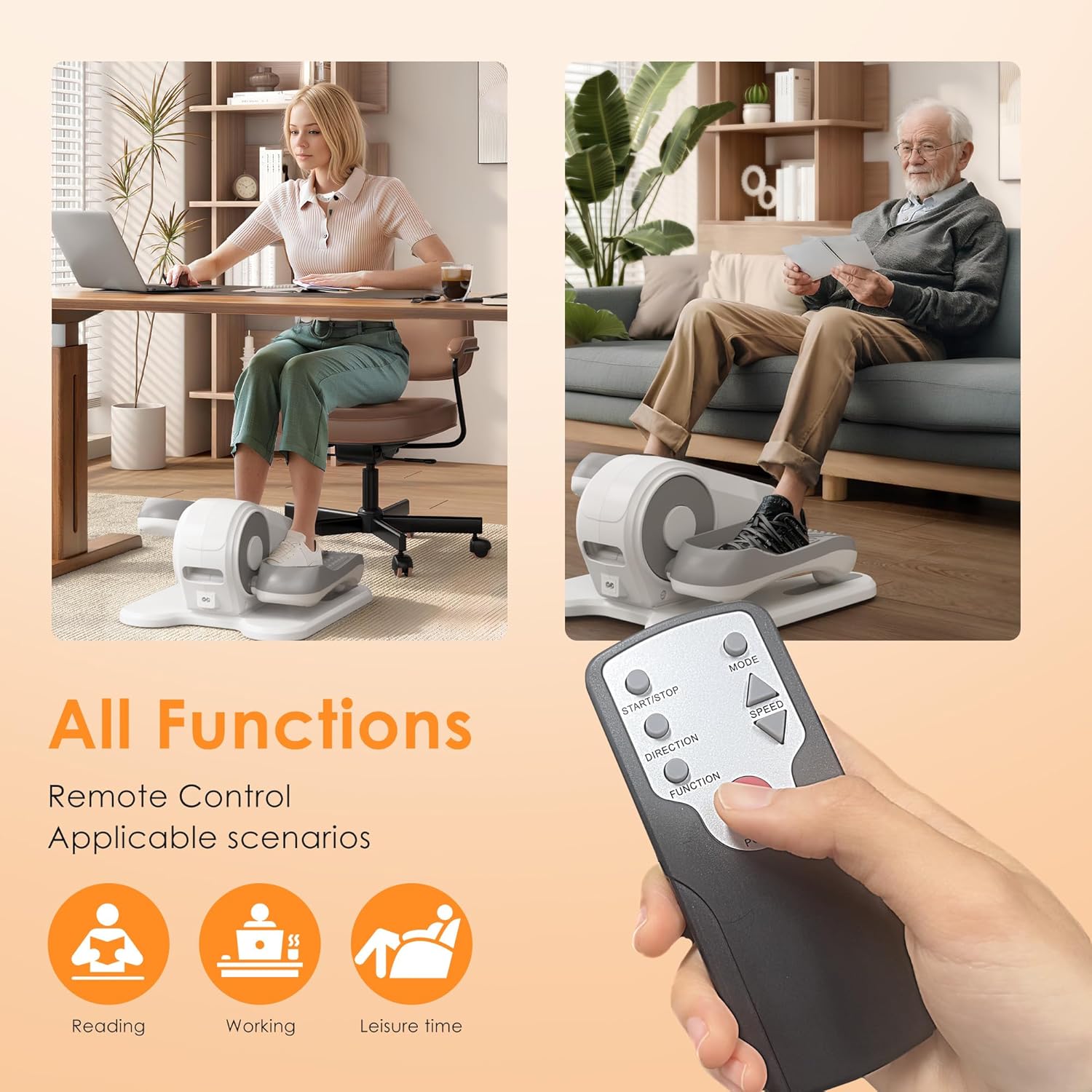 soges Under Desk Elliptical Machine,Seated Pedal Exerciser for Senior,12 Adjustable Speeds Portable bidirectional Ellipse Exerciser,Ellipse Leg Exerciser with Remote Control and Manual Mode - Image 8