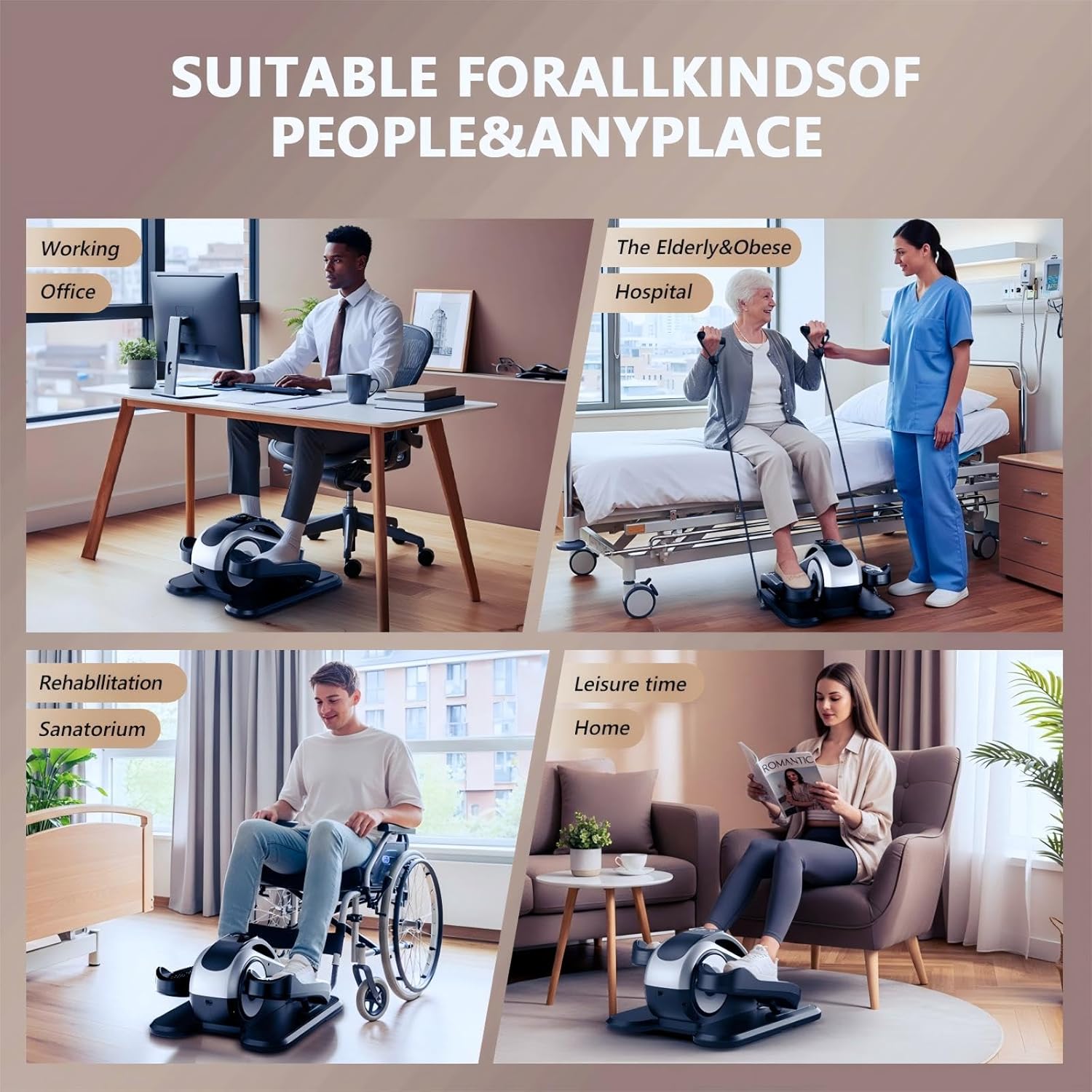 Under Desk Elliptical Machine,Electric Leg Exerciser for Seniors,12 Adjustable Speeds&12 Modes with Remote Control,Elastic Rope,Manual&Auto Mode for Home Office - Image 4