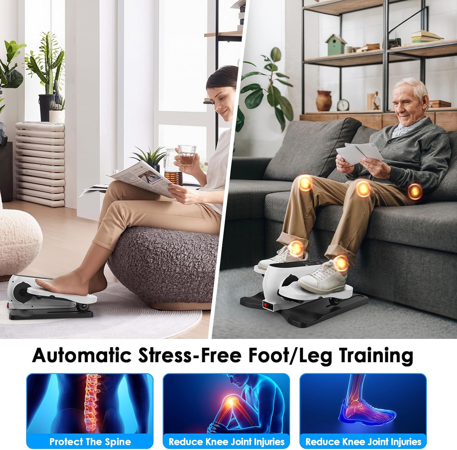 Under Desk Elliptical Machine, Electric Leg Exerciser for Seniors with 12 Speeds & Large LCD Display, Easy to Read & Use, Quiet Portable Seated Pedal Exerciser for Home Office - Image 5