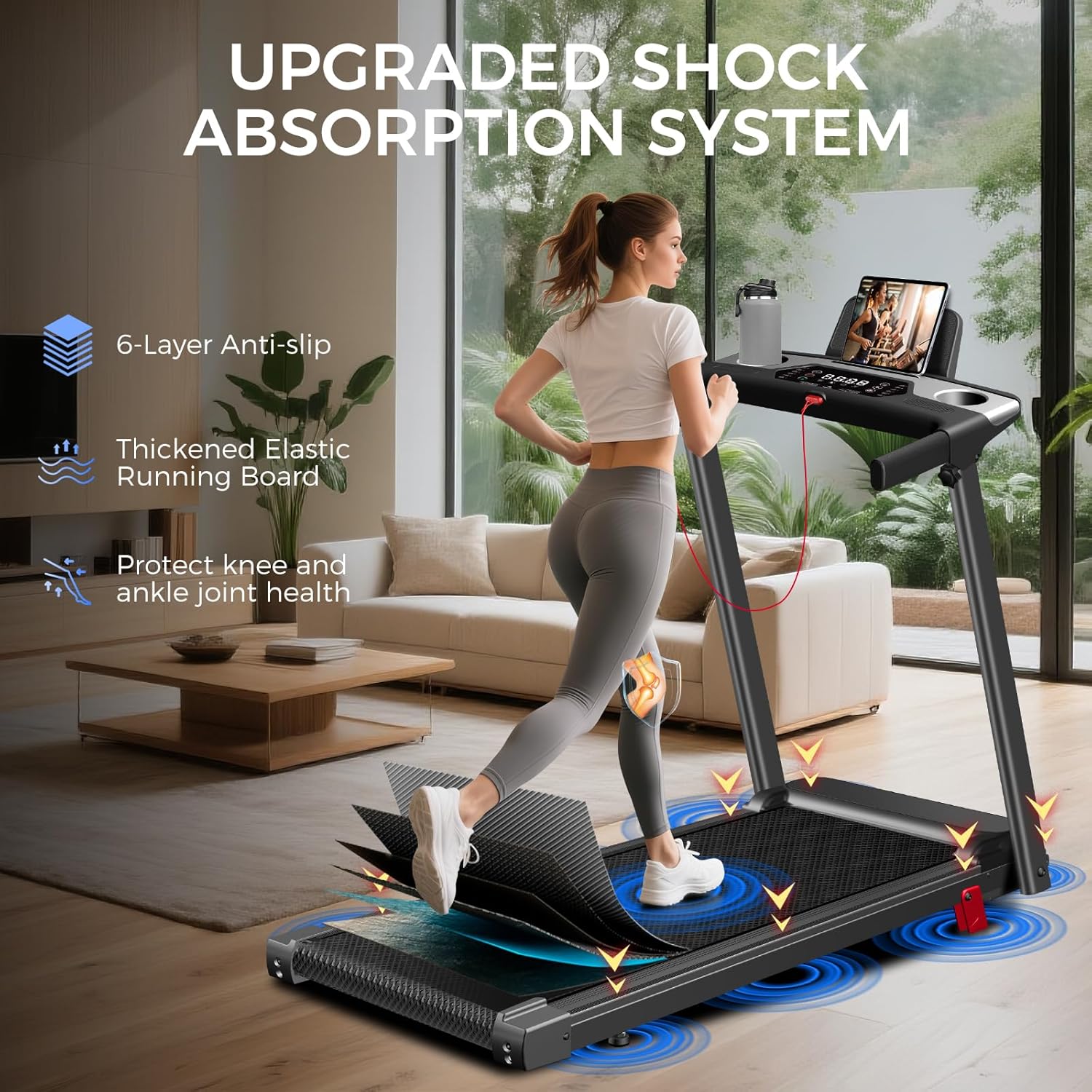 Treadmill with Incline 3-in-1 Portable Treadmills for Home Small, Incline Walking Pad Treadmill with Handle Bar, Walking Pad Foldable with 3.0HP Quiet Brushless, LED Dispay, 300LBS Capacity - Image 8