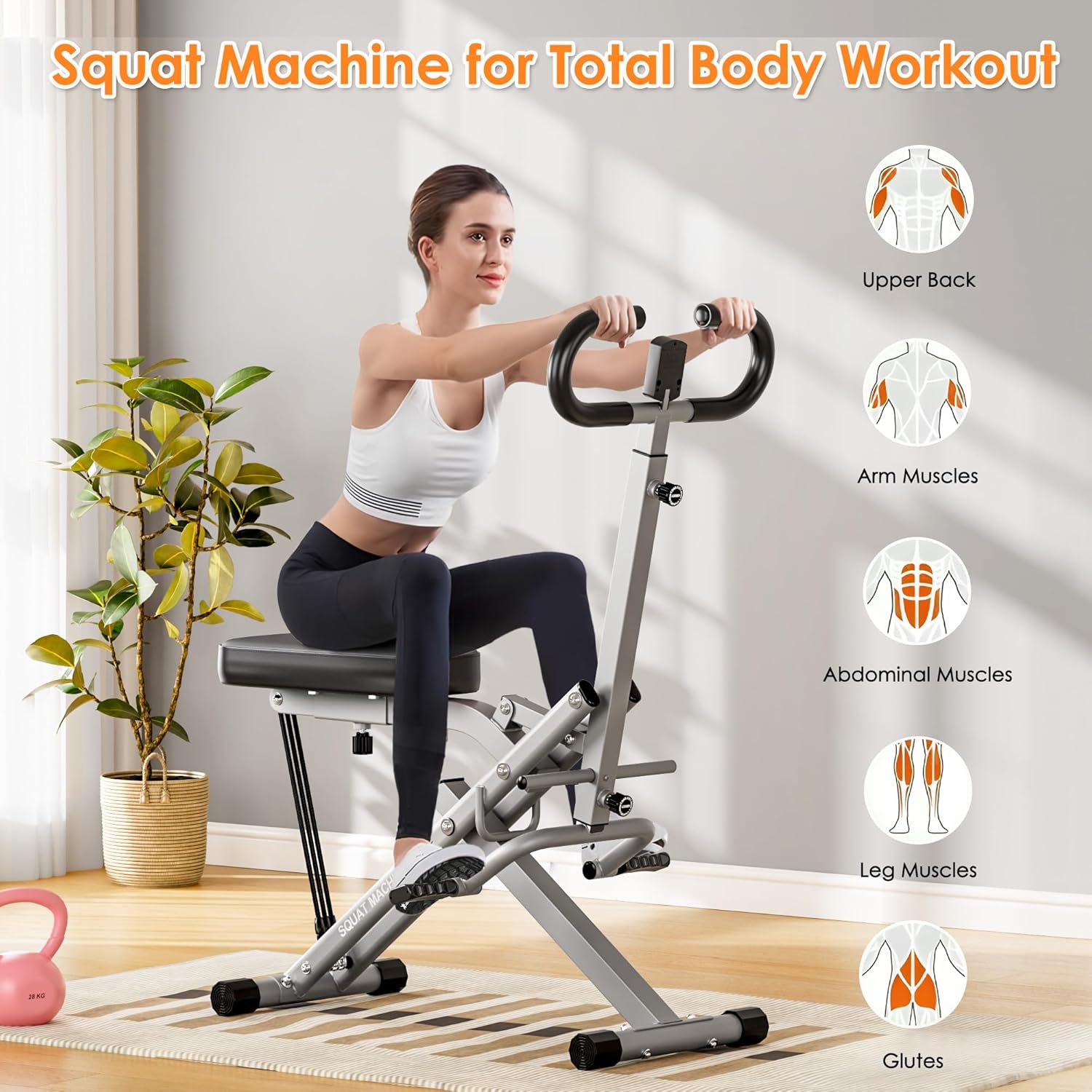 DlandHome Squat Machine, Squat Rowing Machine with Adjustable High-Strength Resistance Band for Home Gym, Foldable Leg Glute Trainer for Full Body 330lbs - Image 4
