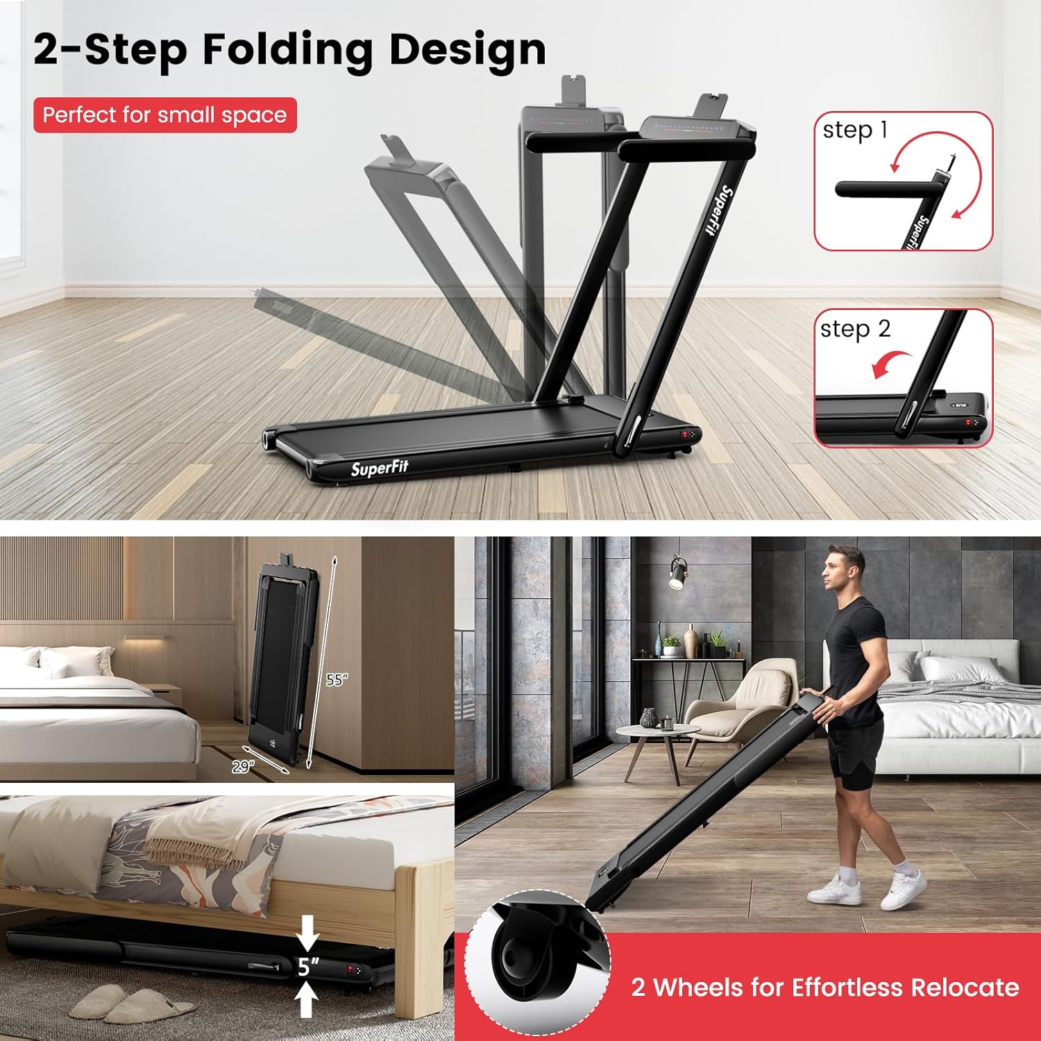 GYMAX Walking Pad, Dual LED Display Free Installation Running Machine w/Smart App/Remote Control & Bluetooth Speaker, 2 in 1 Foldable Portable Under Desk Treadmill for Small Space Home Office - Image 3