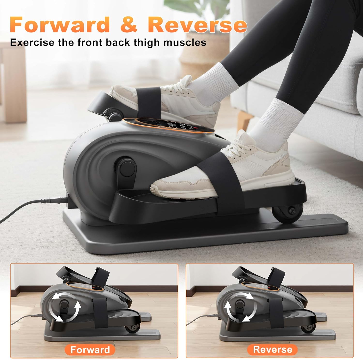 Mini Under Desk Elliptical Low Impact Electric Leg Exerciser As Seen on TV for Seniors with 15 Adjustable Speed Quiet & Portable for Home and Office with Non-Slip Mat & Foot Straps - Image 5