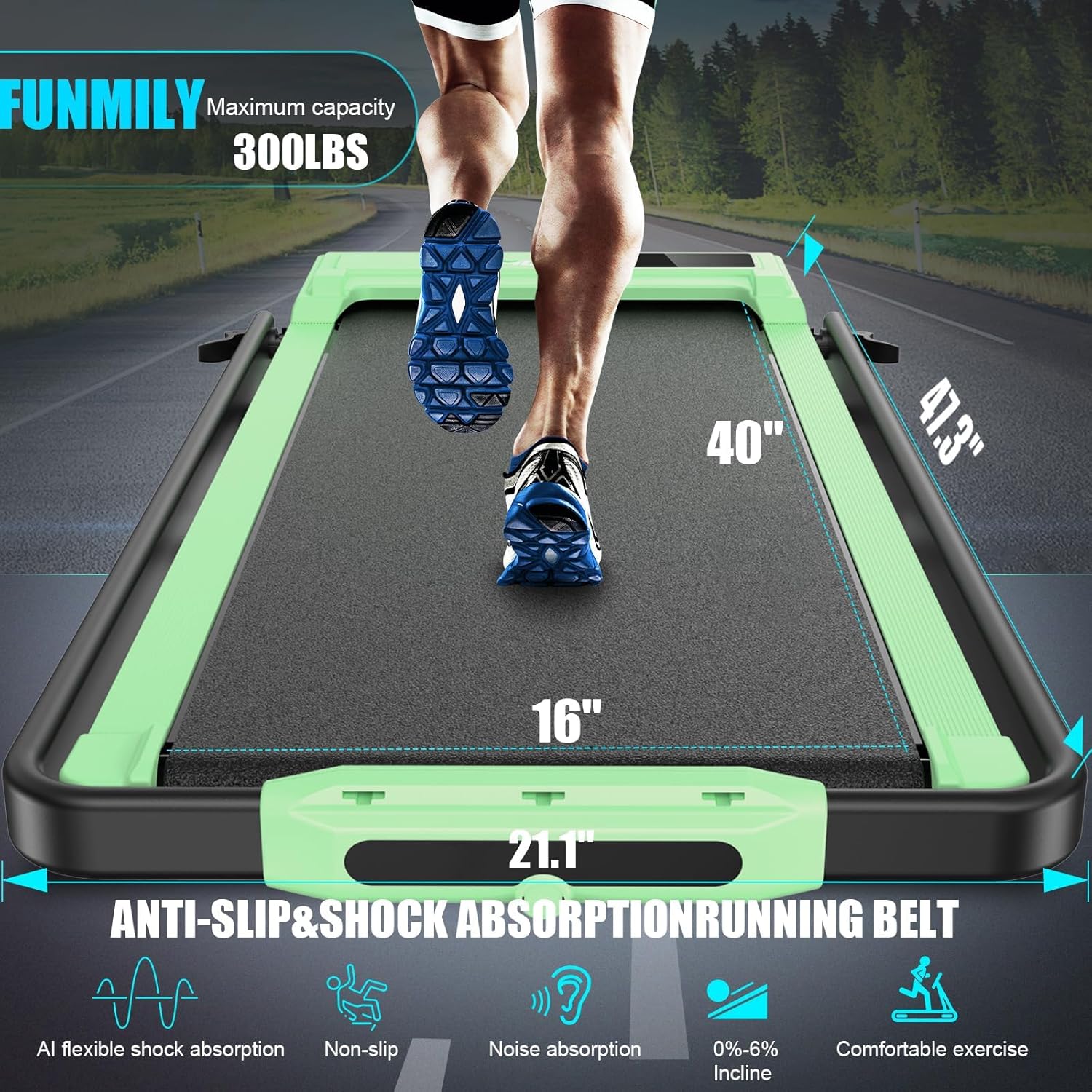 Foldable Treadmill with Incline-Walking Pad with Handle Bar-Portable Walking Pad Treadmill 300+ lb Capacity-Under Desk Treadmills, 4 in 1 Running Machine LED Display/Dual Control - Image 6