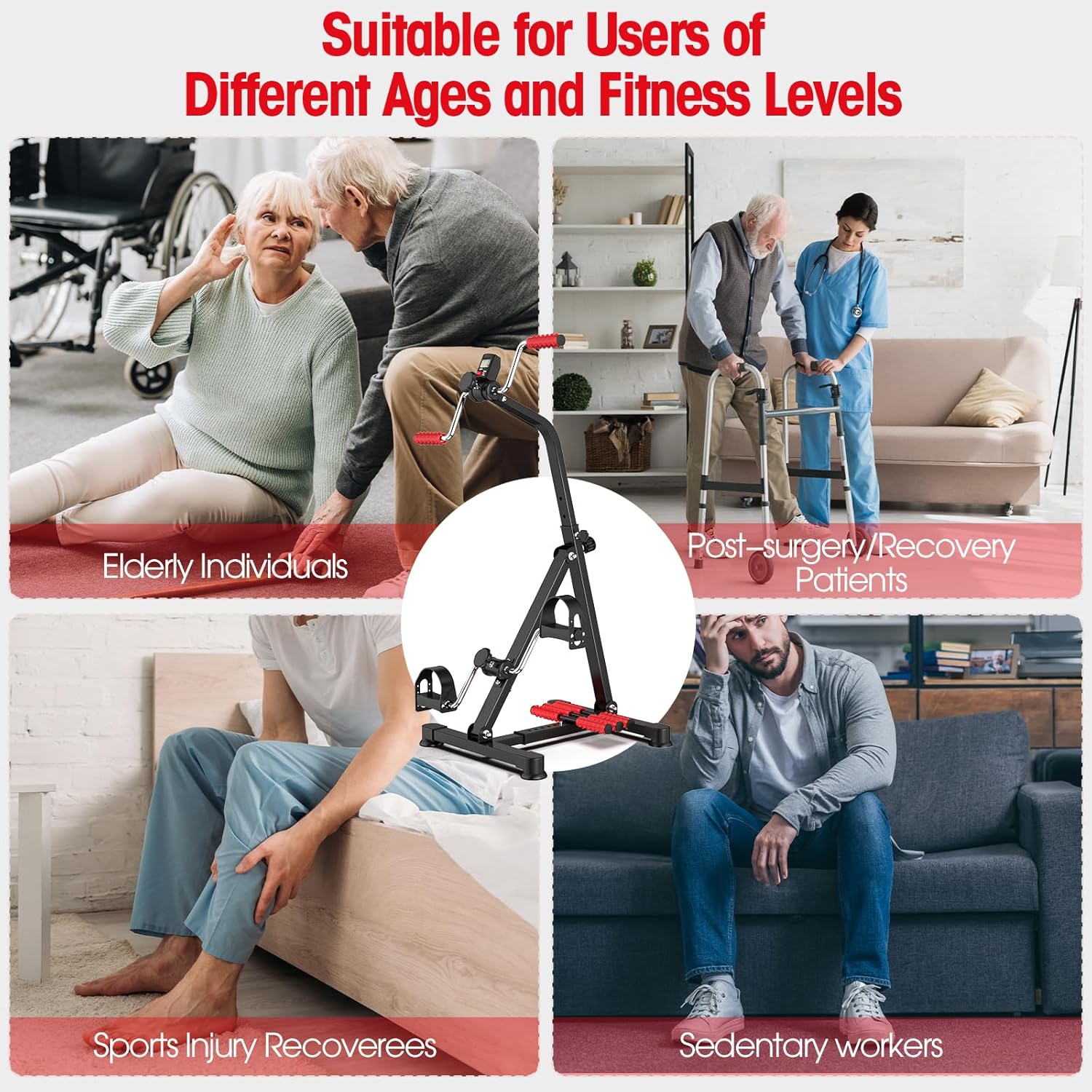 Adjustable Arm Leg Knee Pedal Exerciser for Seniors, Stroke Therapy Equipment for Adults, Portable Home Gym Equipment Mini Exercise Bike Great Gift for Elderly Rehab - Image 5