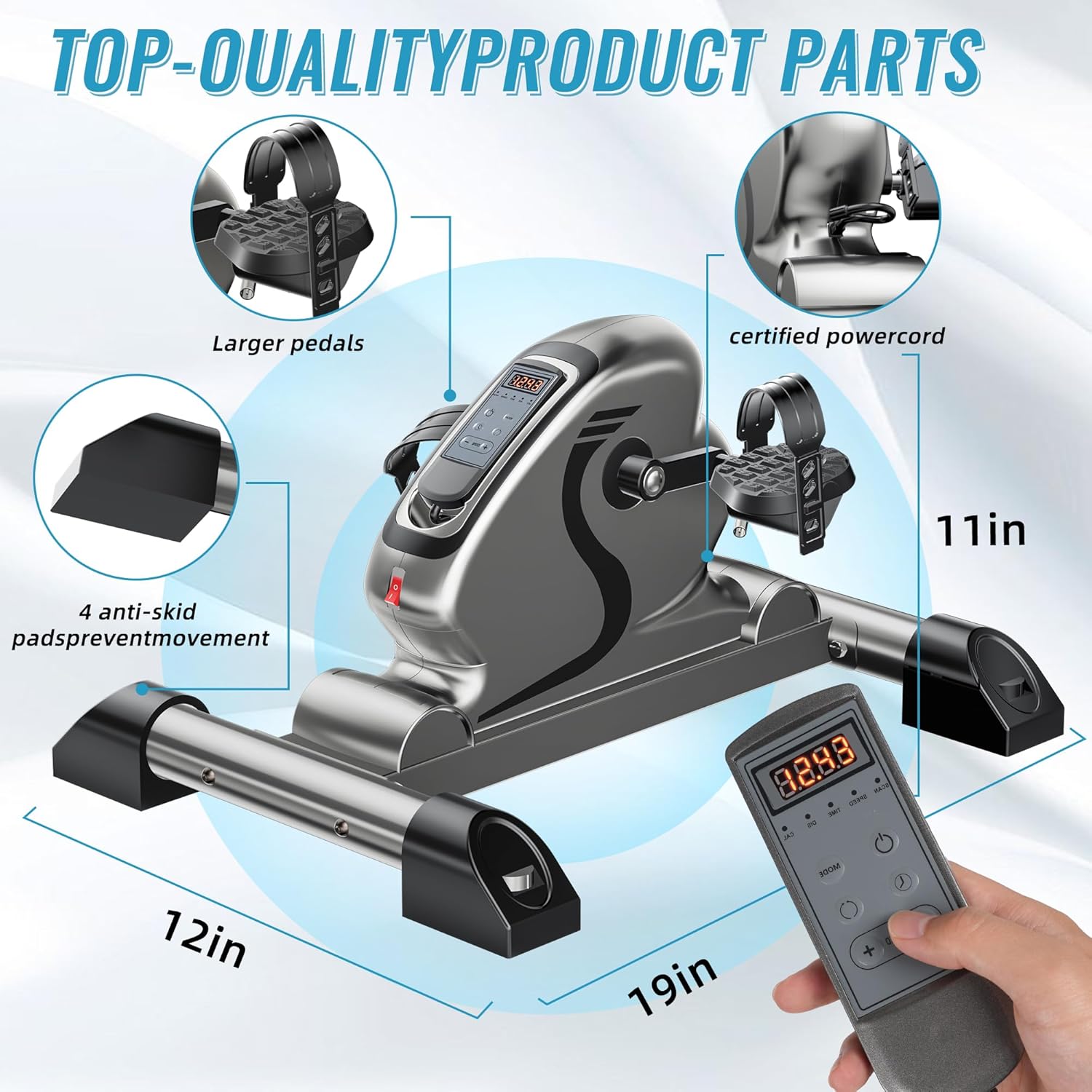 Mini Exercise Bike Electric Pedal Exerciser with Upgraded Non-slip Base Remote Control Indoor Under Desk Bike for Hand, Arm, Knee, Leg Home Recovery Workout Equipment Elderly Motorized Exerciser - Image 4