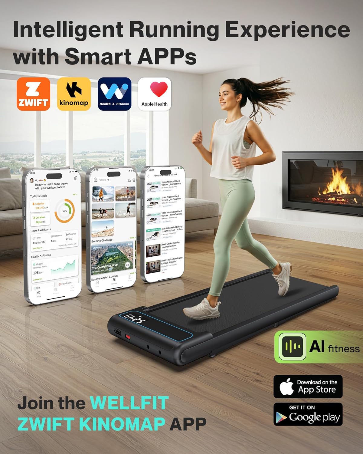 3 in 1 Walking Pad with 10% Incline, Portable Under Desk Treadmill, Folding Treadmills for Home and Office, 3HP Quiet Walking Pad Treadmill with 340 LBS Capacity, APP & Remote Control - Image 8