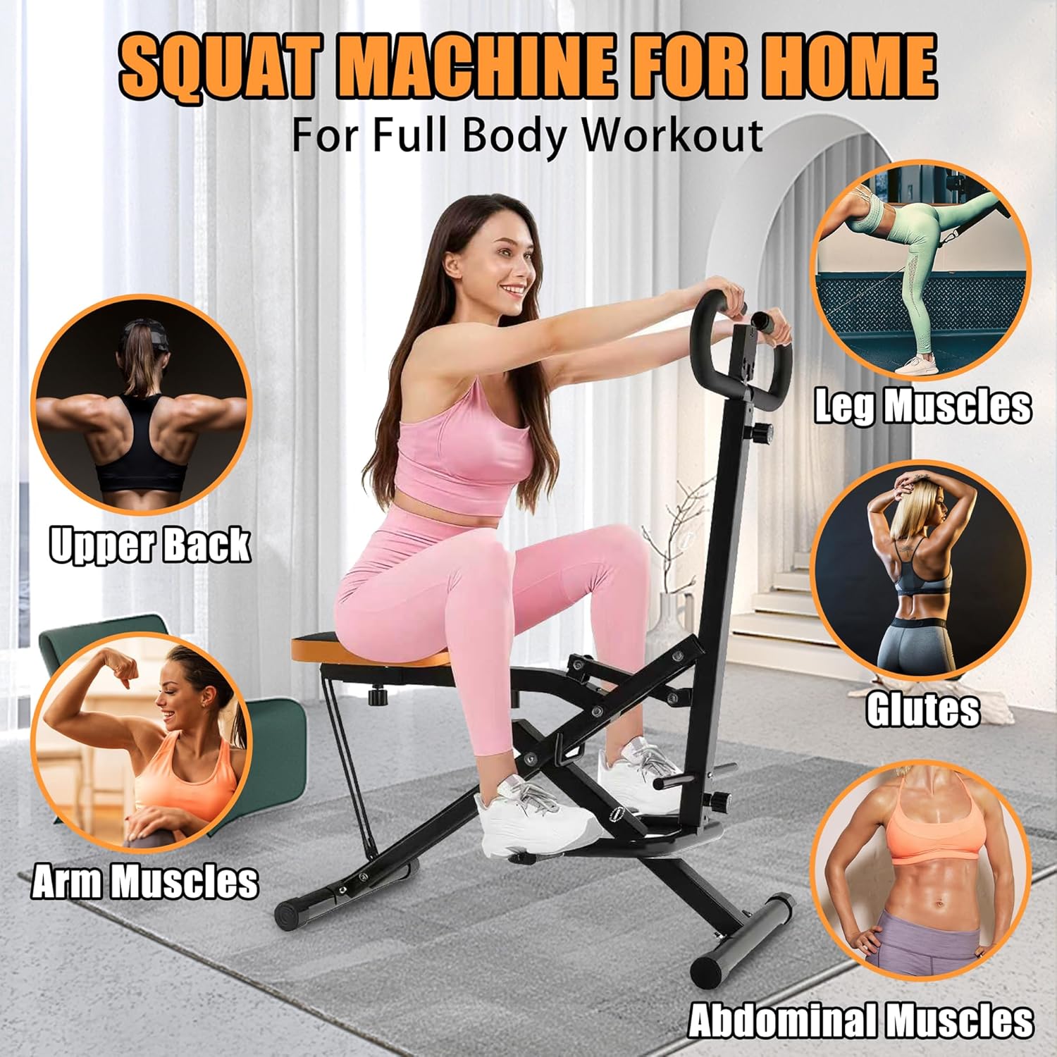 Squat Machine for Home - Exercise Machine with Adjustable Resistance Bands Row-N-Ride Squat Assist Trainer for Glutes & Ab Back Legs Workout - Image 2