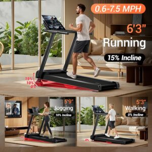 Treadmills for Home, 15% Incline Treadmill, Folding Treadmill Filpped Screen and Heart Rate Sensor, 3.0HP Quiet Brushless Dual Cushion System, 300lbs Weight Capacity
