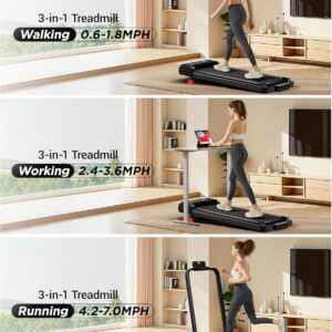 14% Incline Walking Pad Treadmills for Home Small, 4-in-1 Under Desk Treadmill with Handles, Foldable Treadmill with 2.5 HP Quiet Brushless, 330 LBS Capacity