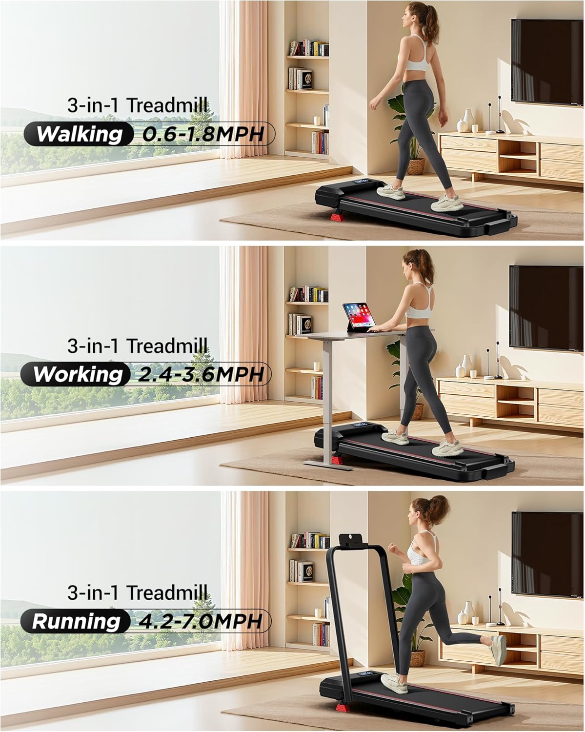 14% Incline Walking Pad Treadmills for Home Small, 4-in-1 Under Desk Treadmill with Handles, Foldable Treadmill with 2.5 HP Quiet Brushless, 330 LBS Capacity - Image 2