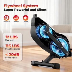 Rower Machine,32 Levels of Quiet Resistance Magnetic Rowing Machine for Home 350 lb Capacity,Compact Dual Slide Rail,Row Machine w/Monitor & Comfortable Seat, BT,App Supported&Tablet Holder