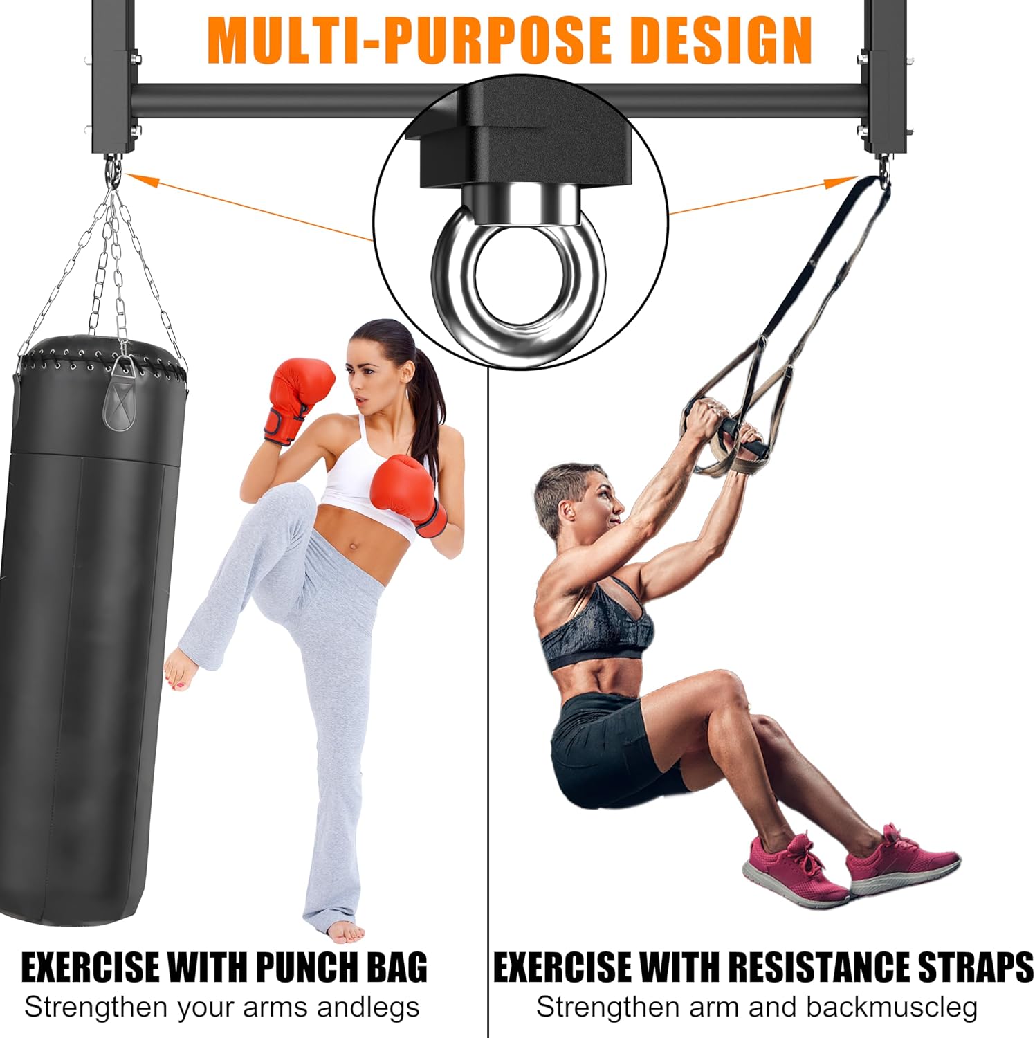 Ceiling Mounted Pull Up Bar, Heavy Duty 700 LBS Multi Grip Pull Up Bars, 16"/24" Rafter Chin Up Bar, Ceiling Joist for Garage/Gym/Basement with Comfortable Grip & Round Anchors, Easy to Install - Image 5