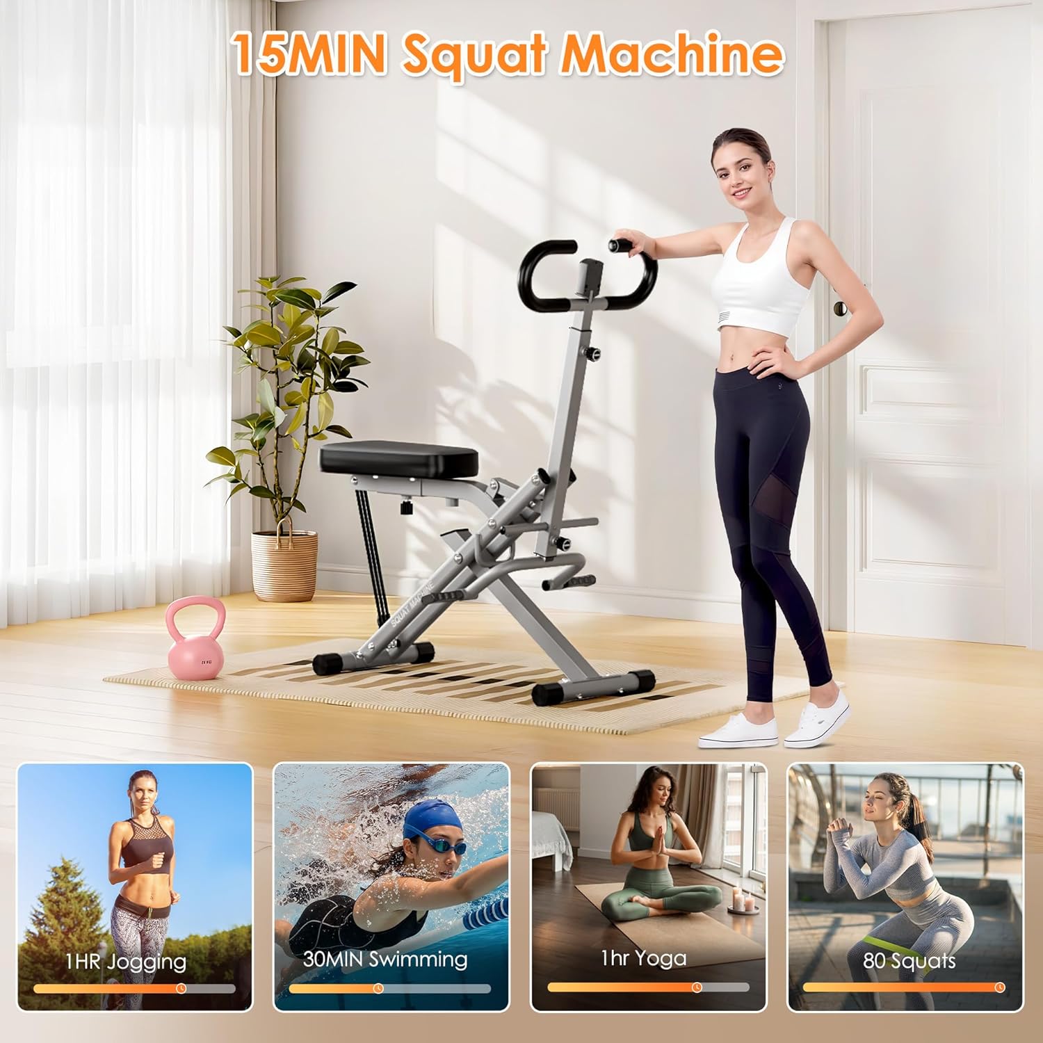 DlandHome Squat Machine, Squat Rowing Machine with Adjustable High-Strength Resistance Band for Home Gym, Foldable Leg Glute Trainer for Full Body 330lbs - Image 7