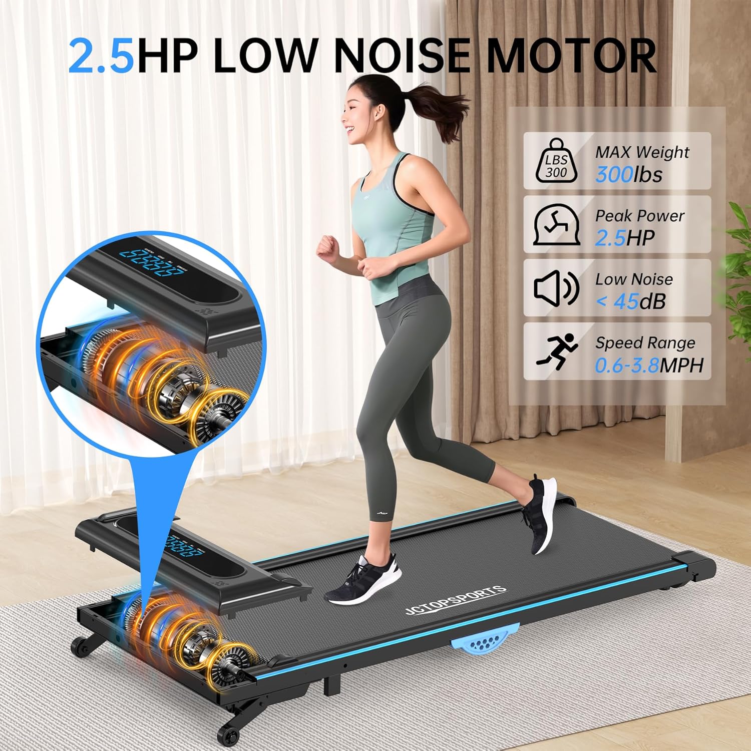 3-in-1 Treadmill for Home, Portable Walking Pad with Hand & Running Machine with Remote Control & LED Display, Compact Electric Treadmill for Home & Office, 300 lbs Capacity - Image 5