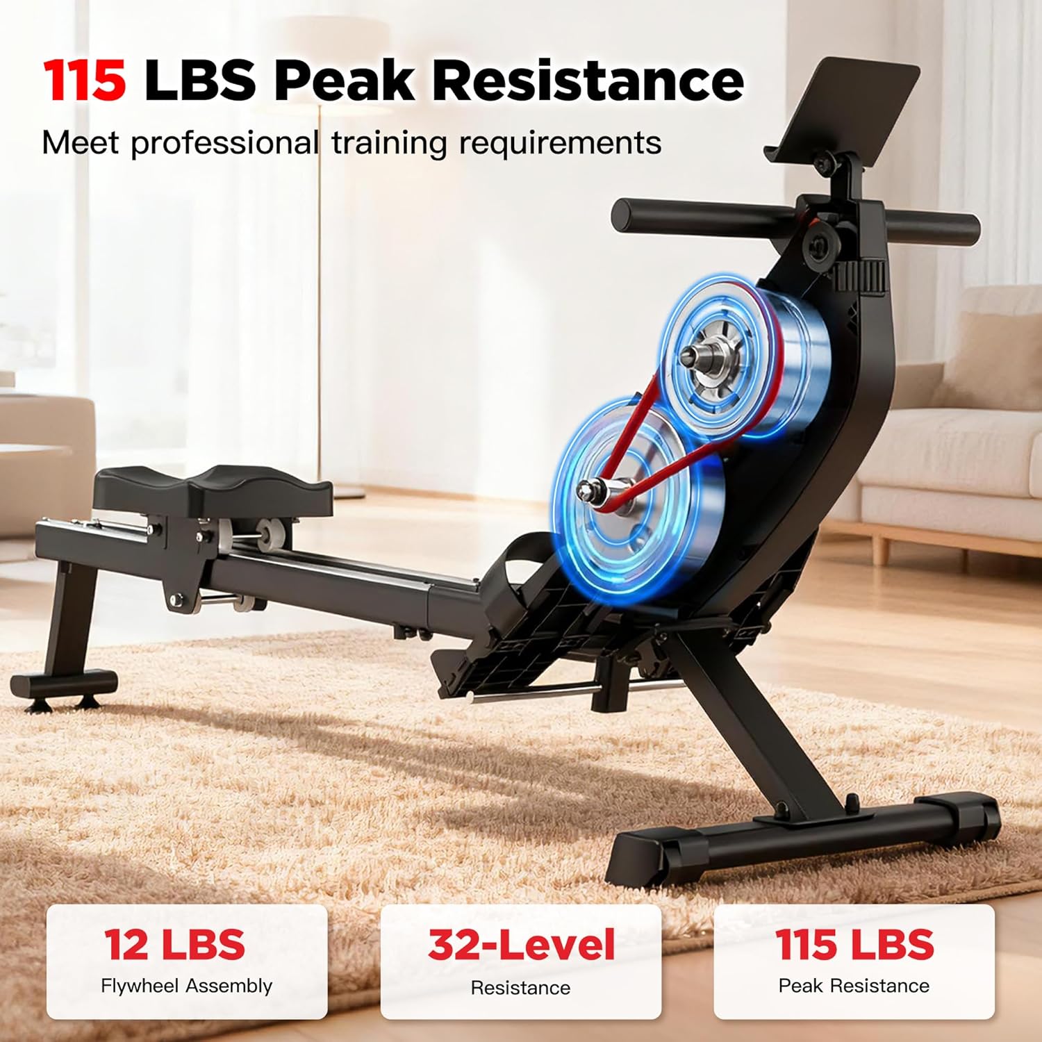 Rowing Machines for Home,Quiet Resistance Magnetic Rower Machine with 32 Levels,350lb Weight Capacity,Compact Dual Slide Rail,LED Monitor & Comfortable Seat,App Supported&Tablet Holder - Image 2