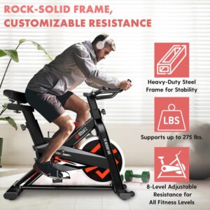 SQUATZ Stationary Cycling Bike Exerciser – Indoor Exercise Bicycle With Training Console, 4-Way Adjustable Seat and Handlebar, 8 Resistance Levels, Workout Equipment for Home Gym
