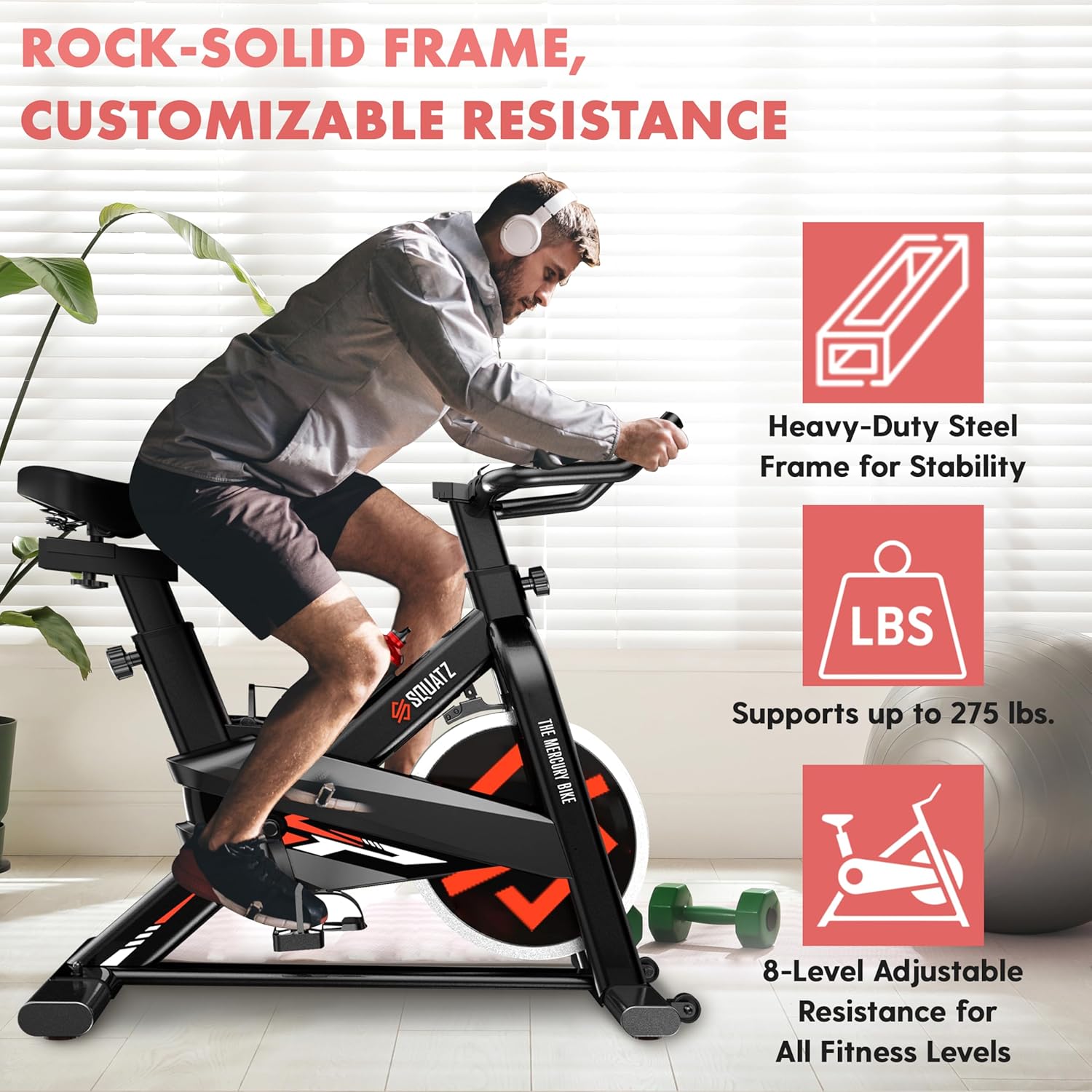 SQUATZ Stationary Cycling Bike Exerciser - Indoor Exercise Bicycle With Training Console, 4-Way Adjustable Seat and Handlebar, 8 Resistance Levels, Workout Equipment for Home Gym - Image 2