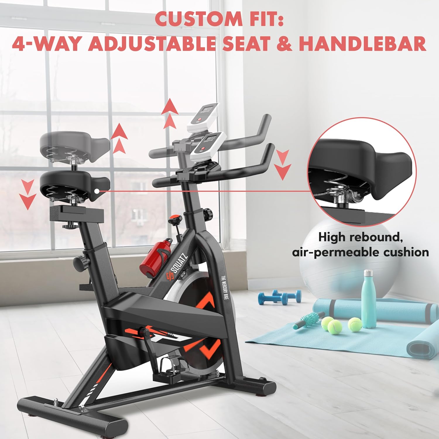 SQUATZ Stationary Cycling Bike Exerciser - Indoor Exercise Bicycle With Training Console, 4-Way Adjustable Seat and Handlebar, 8 Resistance Levels, Workout Equipment for Home Gym - Image 4