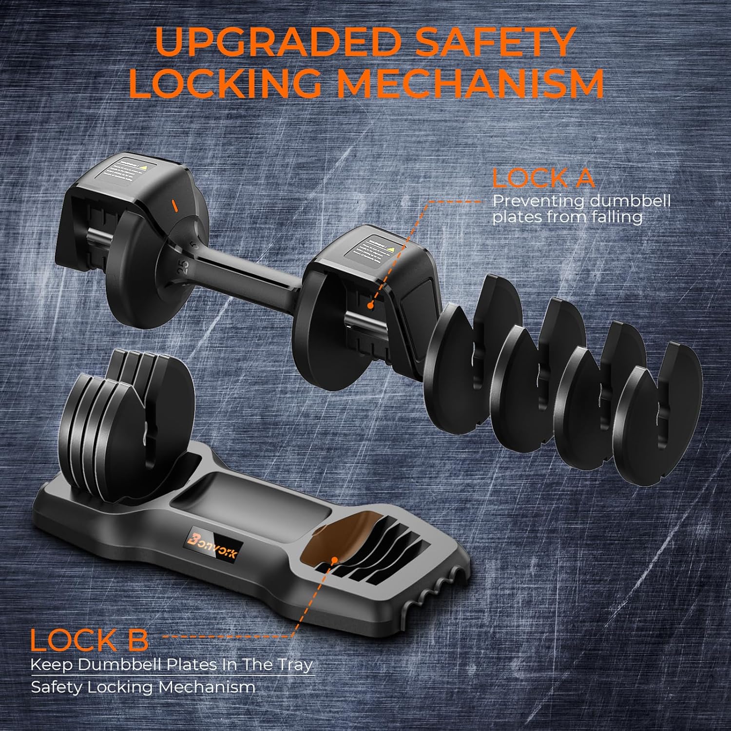 25LBS Adjustable Dumbbell Set of 2 - Bonvork 5 in 1 Weights Dumbbells Set with Anti-Slip Texture Handle for Exercise & Fitness,1 Sec Adjustable Weights with Cast Iron for Full Body Workout Fitness - Image 6