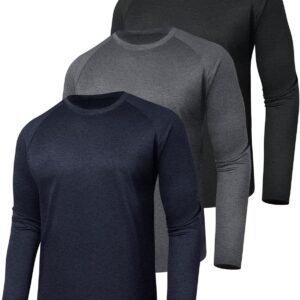 3 Pack Long Sleeve Shirts for Men – Quick Dry Moisture Wicking UV Sun Protection T-Shirts for Fishing Workout Athletic Gym