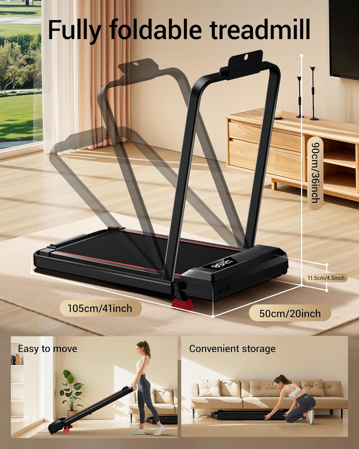 14% Incline Walking Pad Treadmills for Home Small, 4-in-1 Under Desk Treadmill with Handles, Foldable Treadmill with 2.5 HP Quiet Brushless, 330 LBS Capacity - Image 4