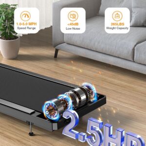 Walking Pad Treadmill with Handle Bar, 2.5 HP Portable Compact Under Desk Treadmills, 5.0 Speed Walking Pad with App, Small Folding Treadmill for Home Office, LED Display