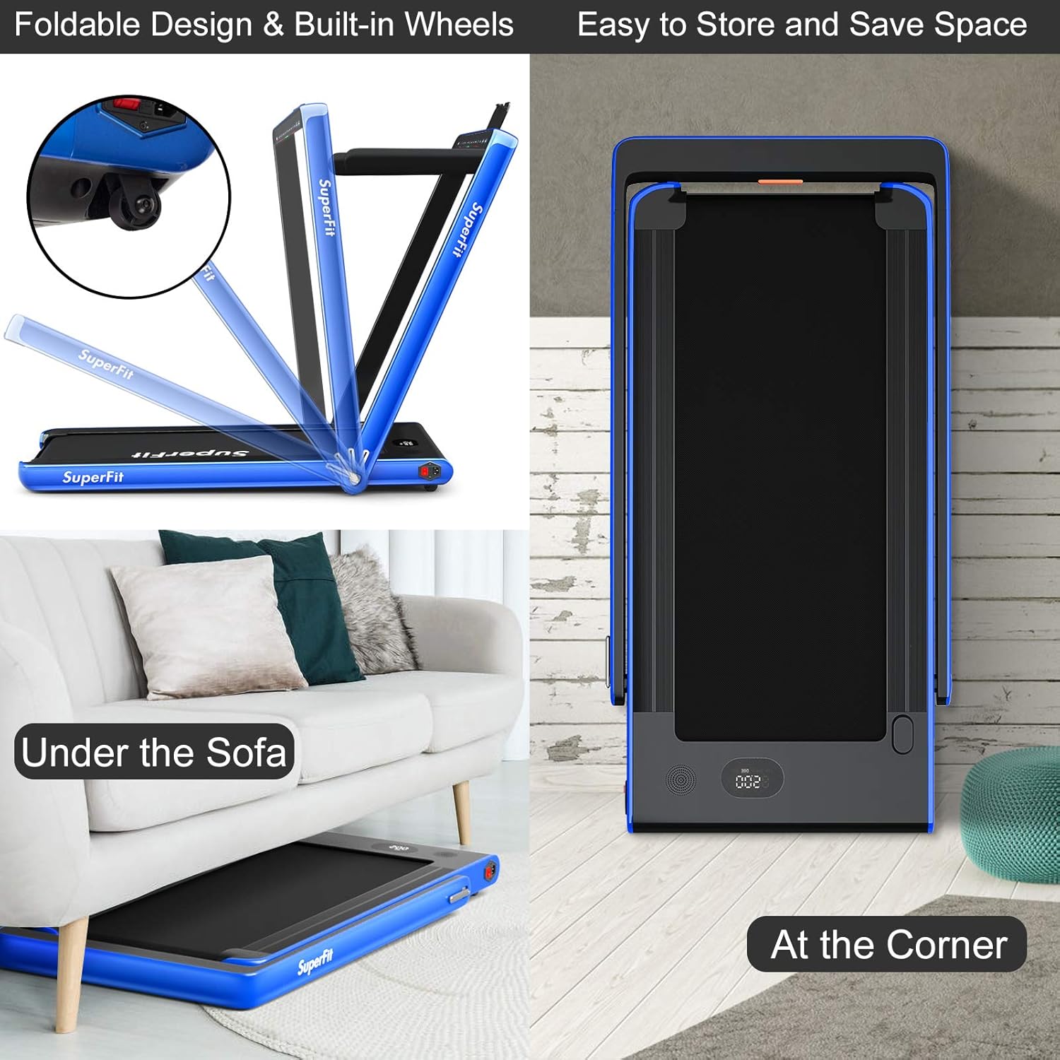 Goplus 2 in 1 Folding Treadmill with Dual Display, 2.25HP Superfit Under Desk Electric Pad Treadmill, Installation-Free, Blue Tooth Speaker, APP Control, Remote Control, Walking Jogging for Home - Image 4