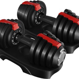 Yaheetech Adjustable Dumbbell Set 28/40/52.5/90LBS Adjustable Dumbbells Fast Adjust Dumbbell Weight Set with Anti-Slip Handle and Tray for Men/Women Home Gym Strength Training Equipment Single/Pair