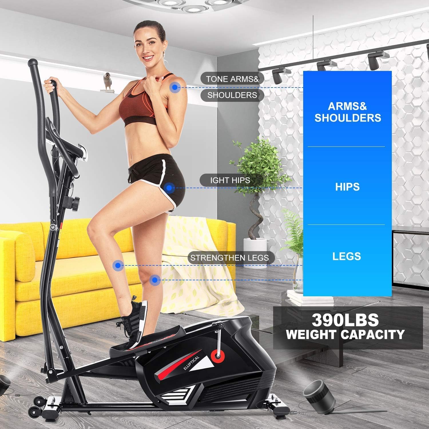 Elliptical Exercise Machine with APP, Heavy-Duty Elliptical Cross Trainer for Home Use, 10-Level Resistance, Max User Weight 390 lbs, Ideal for Indoor Workout & Fitness - Image 3