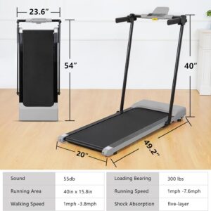 Compact Foldable Electric Treadmill for Home Office, 300lbs Compact Running Treadmill for Small Spaces, Lightweight Folding Treadmills with Handle, Apartment Size Treadmills 2.5HP