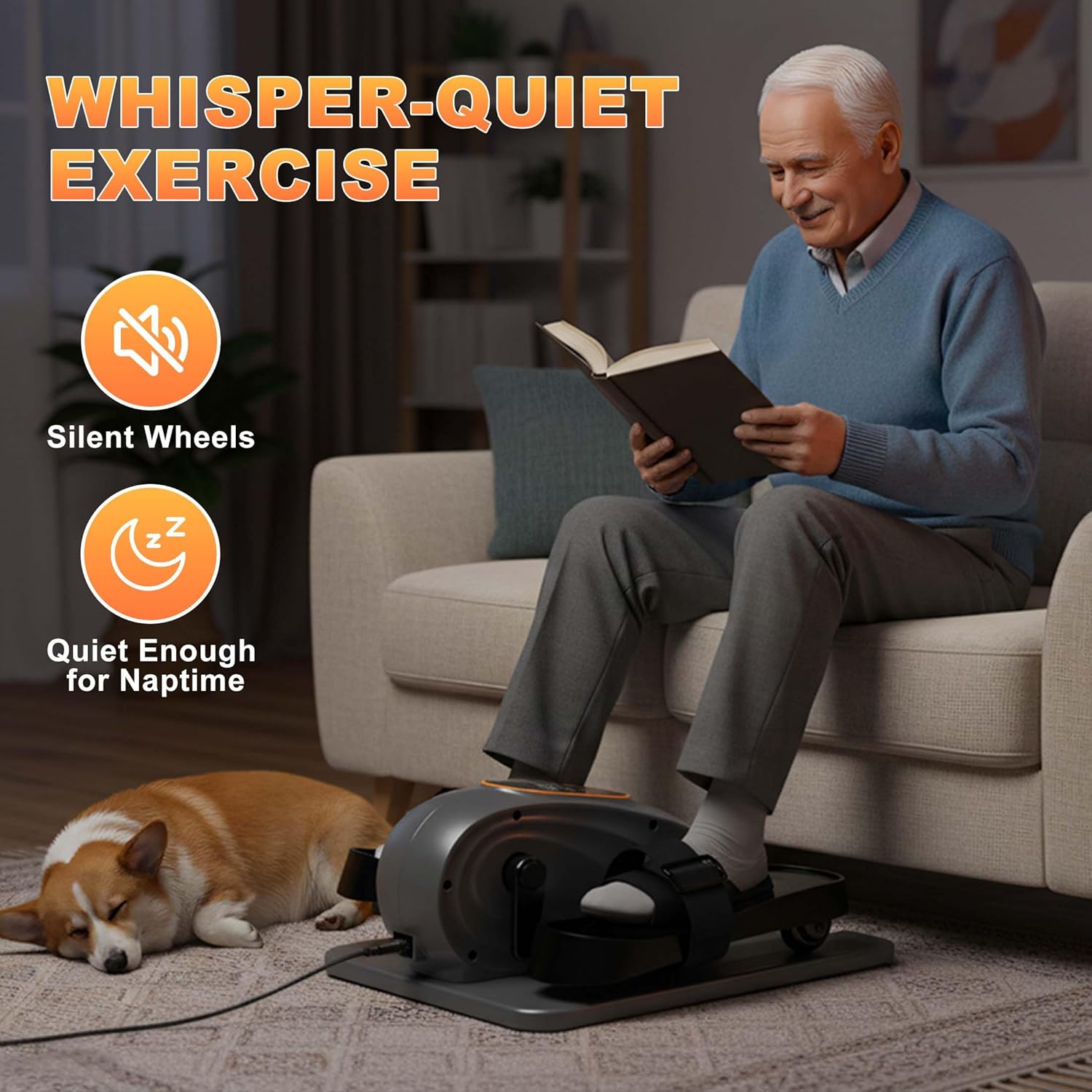 Mini Under Desk Elliptical Low Impact Electric Leg Exerciser As Seen on TV for Seniors with 15 Adjustable Speed Quiet & Portable for Home and Office with Non-Slip Mat & Foot Straps - Image 6