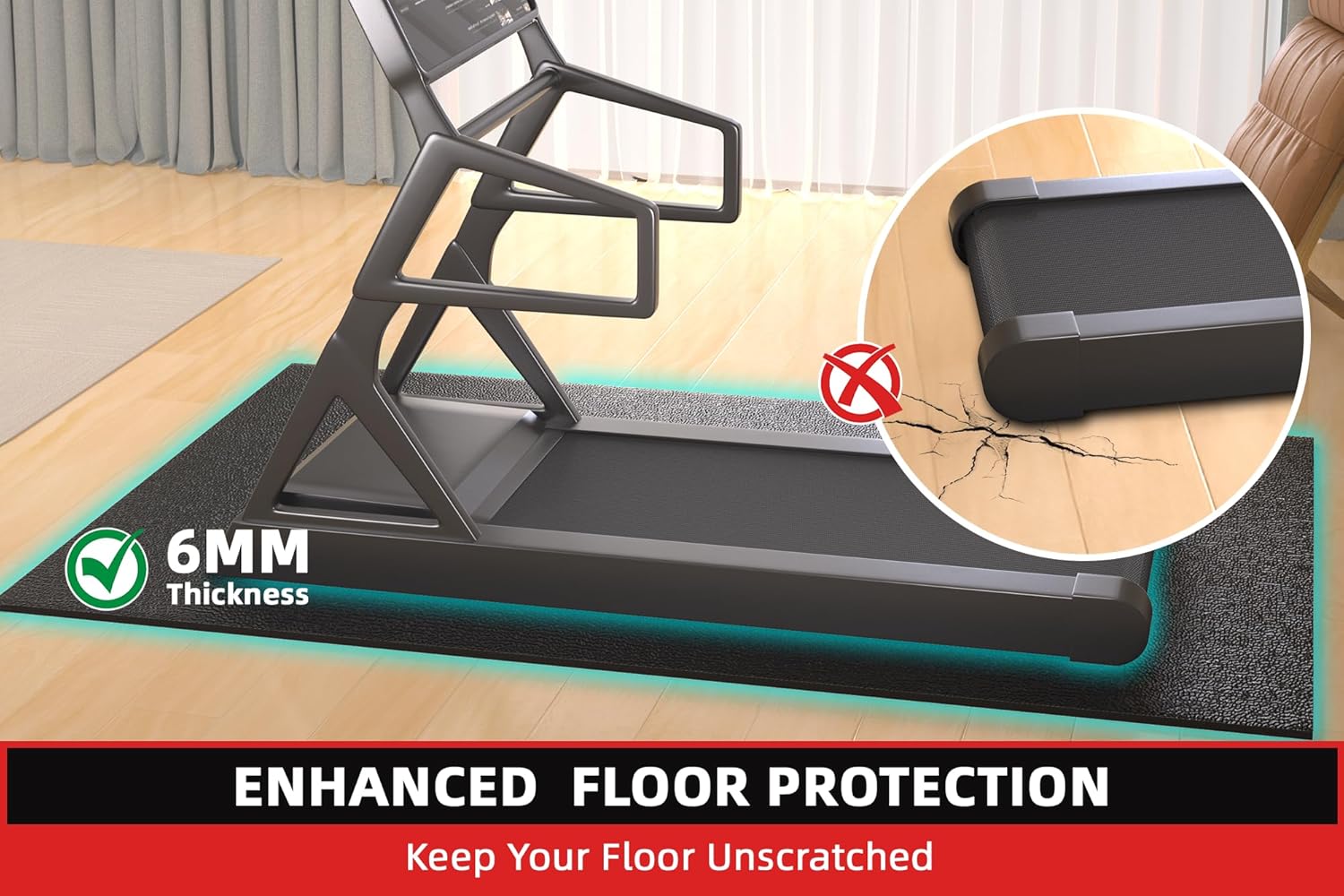Treadmill Mat, 7'x3'/6'x3'/6'x2.5'/5.6'x2'/4'x2', 6mm Thick Exercise Equipment Gym Mat for Hardwood FloorCarpet, Compatible with Peloton Bike, Indoor Spin Bike, Elliptical - Image 9
