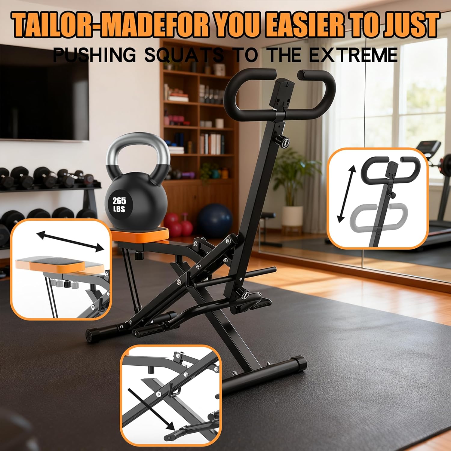 Squat Machine for Home - Exercise Machine with Adjustable Resistance Bands Row-N-Ride Squat Assist Trainer for Glutes & Ab Back Legs Workout - Image 3