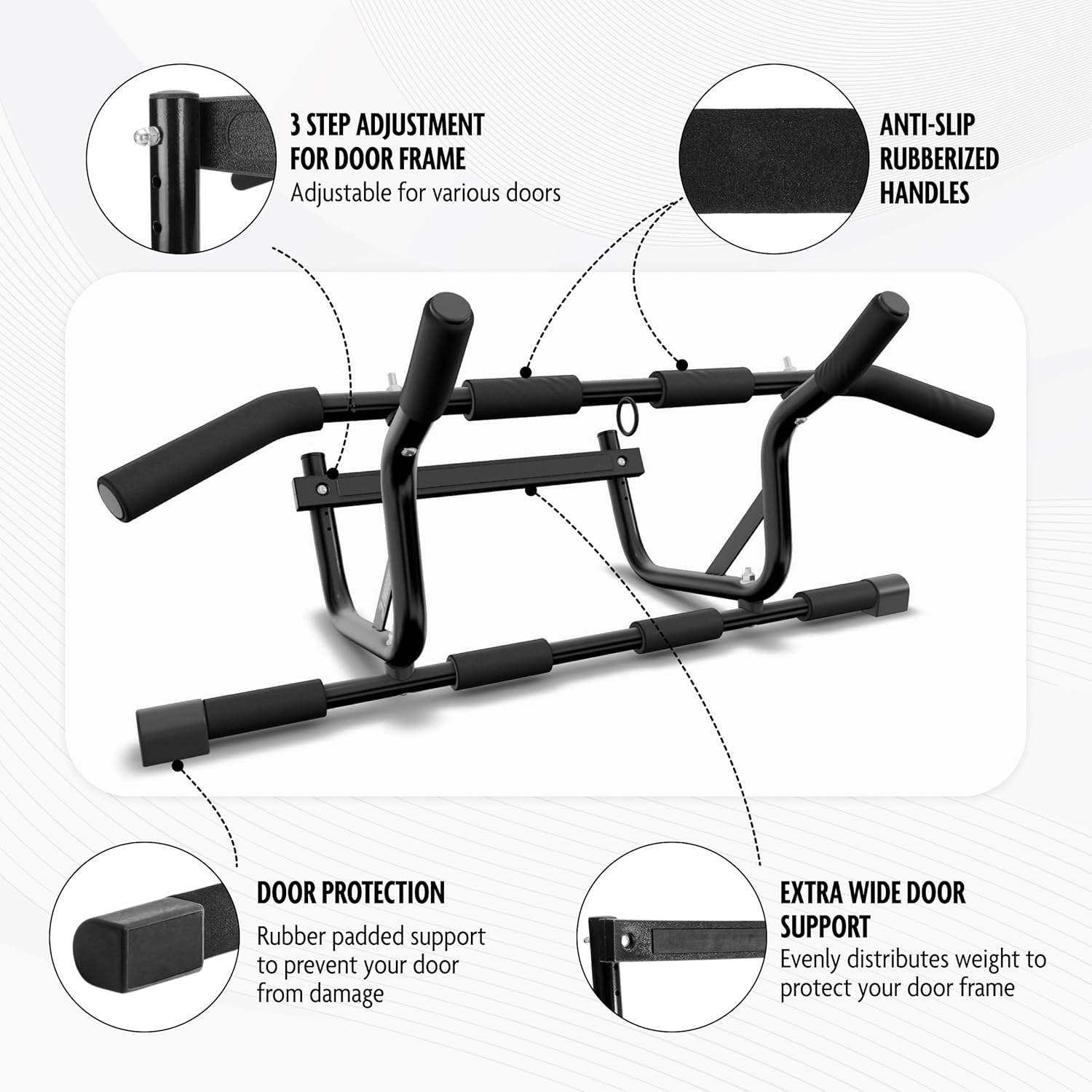 DMoose Fitness Pull Up Bar for Doorway - Upto 250 Lbs Capacity, No Screwing or Slipping, Hanging Pullup & Chin Up Bar for Door Frame - Multi Padded Grips for Strength Training with Installation Guide - Image 3