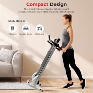 Sunny Health & Fitness Compact & Foldable Treadmill, Non-Slip Surface, Optional Dual Mode Walking/Running, Non-Electric Fixed Incline, Digital Monitor, Smart Bluetooth Connection with SunnyFit App