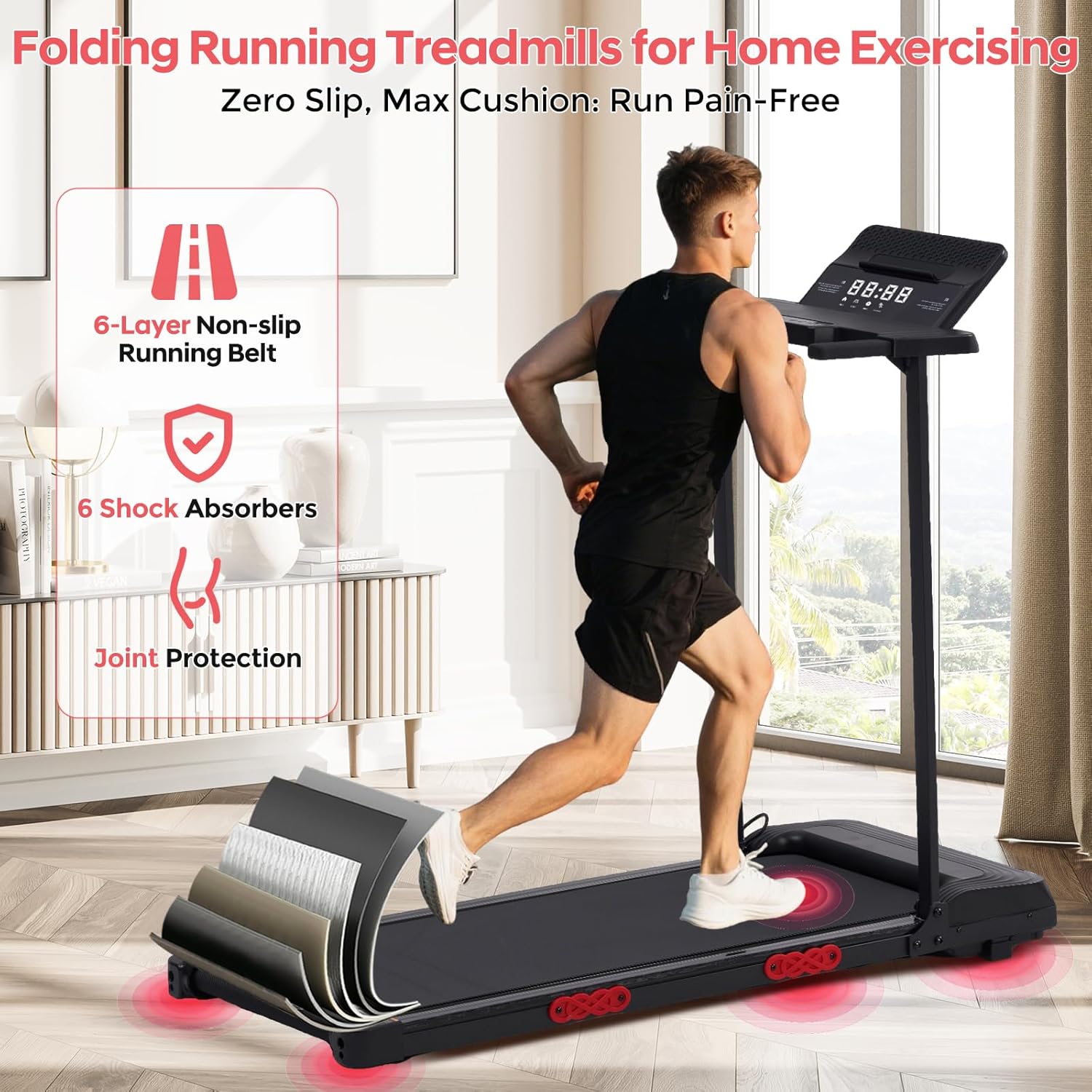 Walking Pad Treadmill with Handle Bar, 3.5HP Compact Electric Walking Pads Treadmills with Handles for Home Apartment Small, 0.6-10MPH Portable Foldable Folding Small Treadmill Home, 400LBS Capacity - Image 9