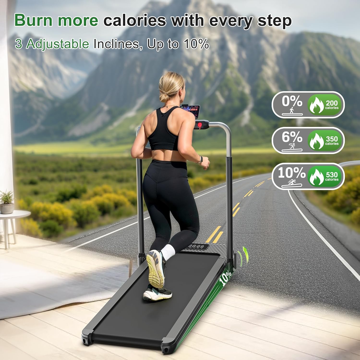 WELLFIT Folding Treadmill with 10% Incline,340+ lbs Capacity Portable Treadmills with Handlebar, Under Desk Treadmill for Home Office,Low Noise Walking Pad with Smart Voice Control for Jogging Running - Image 4