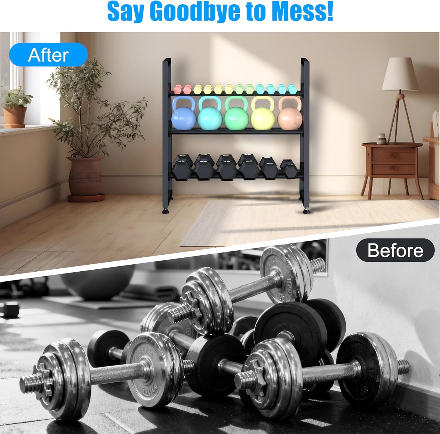Upgraded V-type 3-Tier Dumbbell Rack, Adjustable Heavy-Duty Metal Weight Rack for Dumbbells, Kettlebells & More, Space-Saving Home Gym Organizer (Dumbbells Not Included) - Image 4