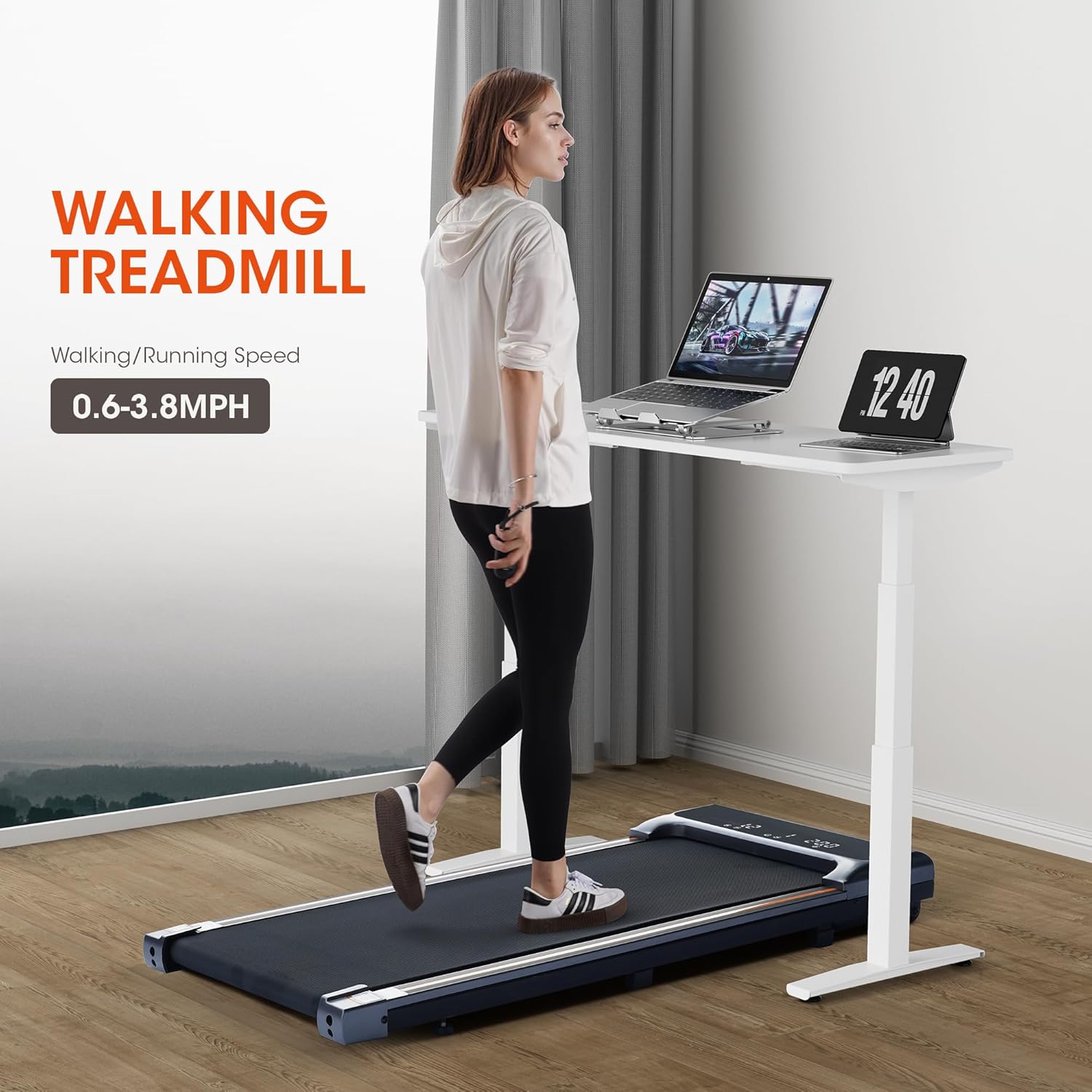 Walking Pad Under Desk Treadmill 2.5HP Treadmill with LED Display Remote Control 265lb Weight Capacity Walking Jogging Machine for Home Office - Image 7